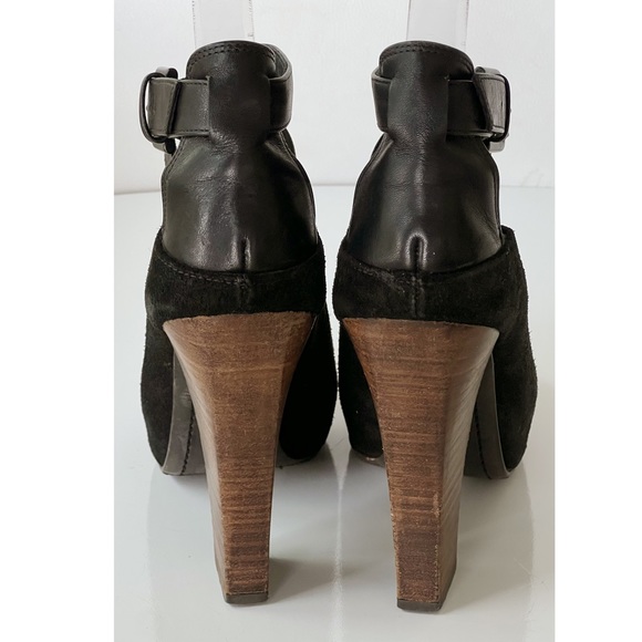 ALLSAINTS Black Suede Peep Toe Bootie Cross Strap Buckle Sandals Size 36 - Picture 5 of 16